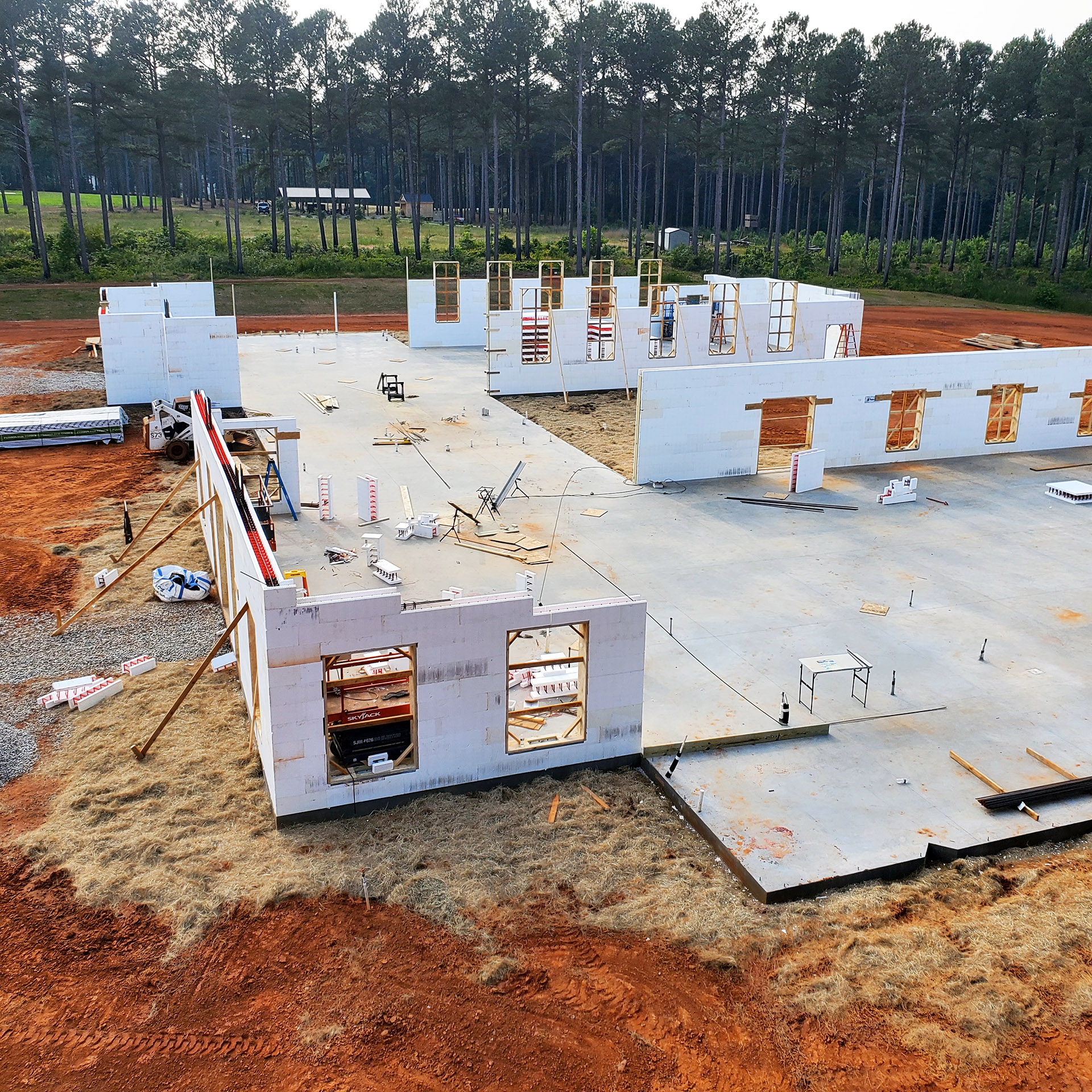 Large commercial ICF construction project from drone view